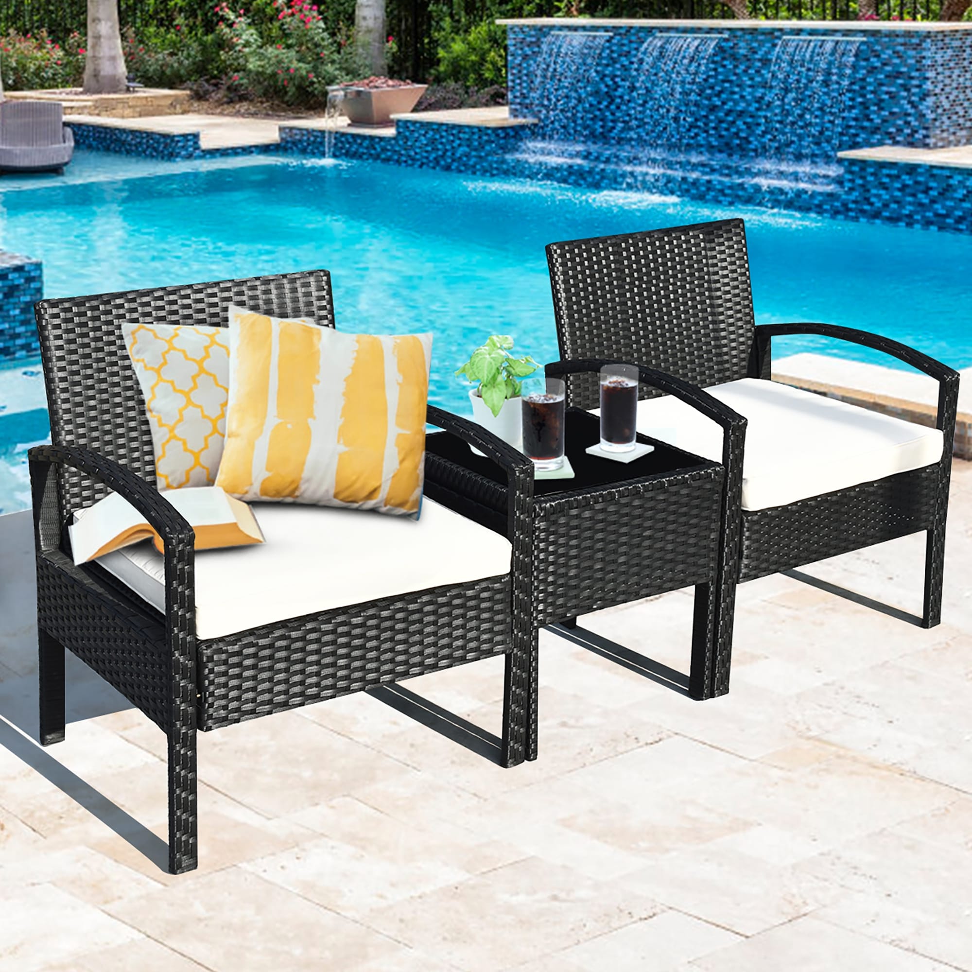 Shop Costway 3pcs Patio Rattan Furniture Set Table Chairs Set With Seat Overstock 15815709