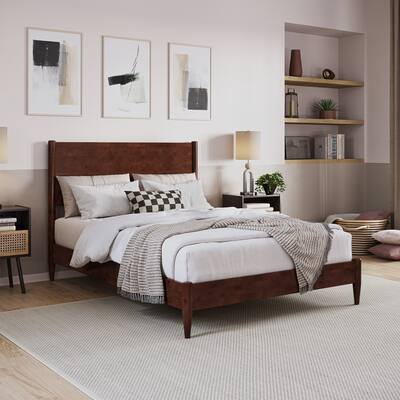 Solid Wood Low Profile Platform Bed - Walnut Finish, Modern Bedroom Furniture