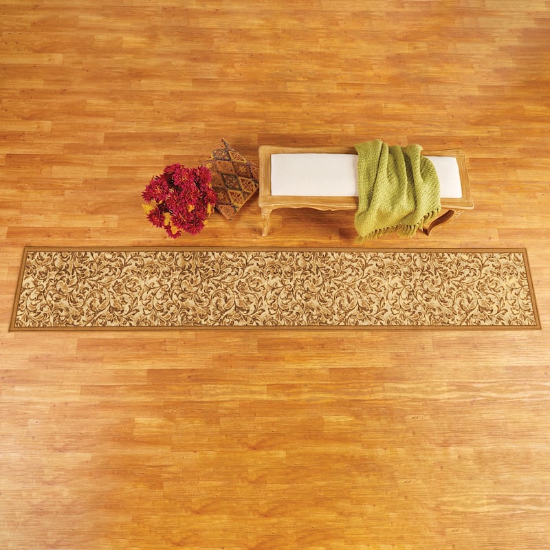 Elegant Siena Scrolling Leaf Design Extra Long Runner Rug - Sand - 20" x 120"