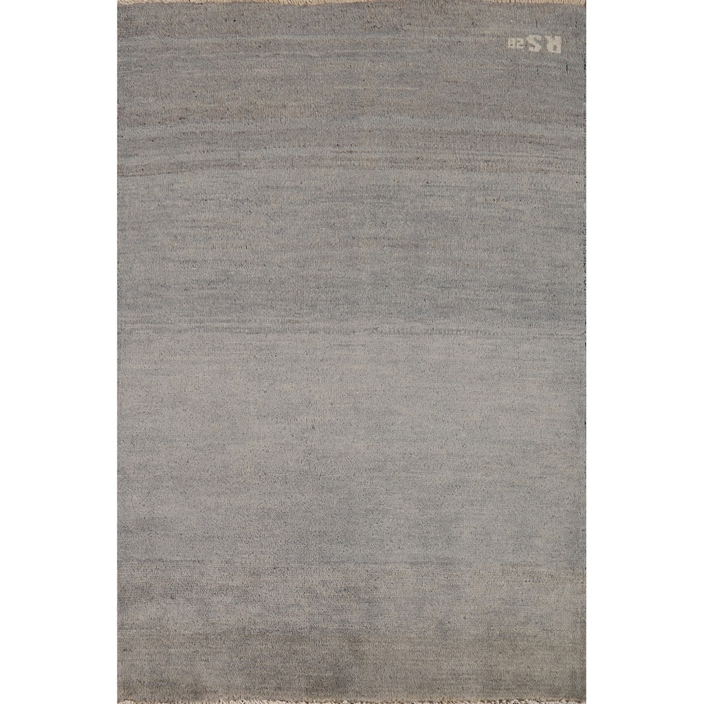 Gray Gabbeh Modern Foyer Rug Hand-Knotted Wool Carpet - 2'8"x 3'11"