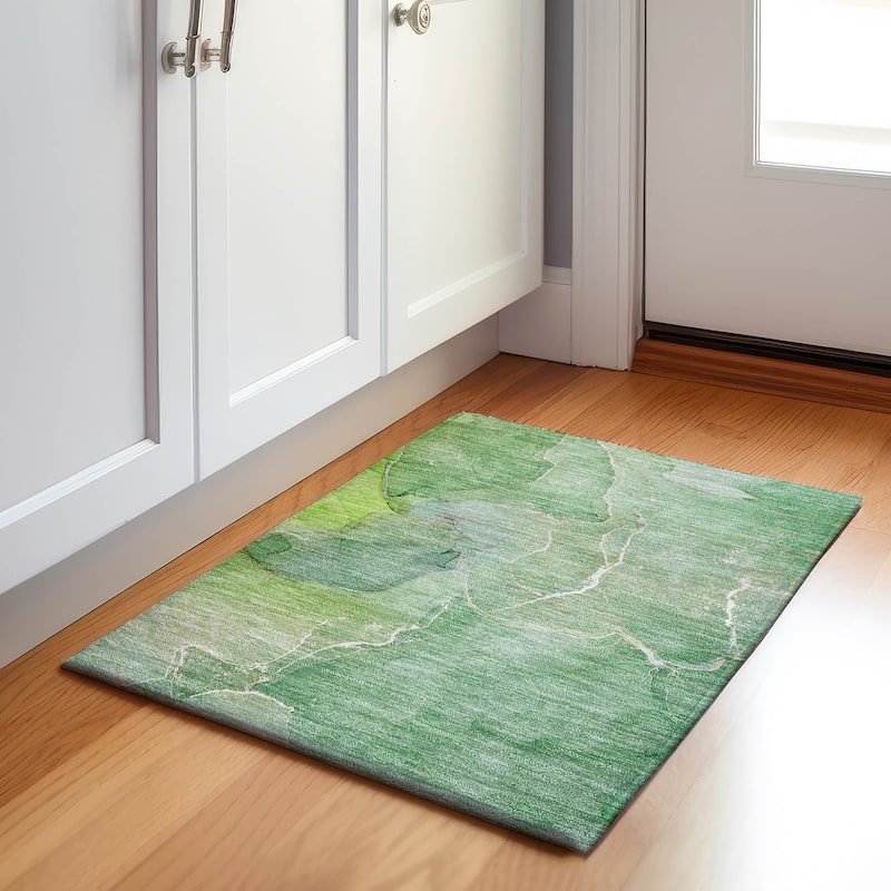 Premium Washable Super Soft Abstract Contemporary Mayfield Rug - Green - 1' 8" x 2' 6" - Rectangle
