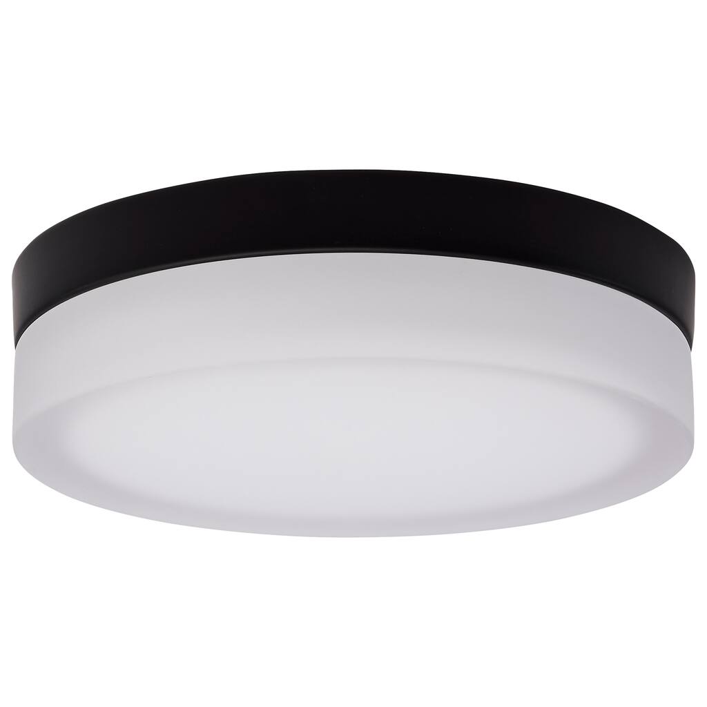 Pi 9 Inch LED Flush Mount Black Finish Frosted Etched Glass CCT Selectable 120 Volts