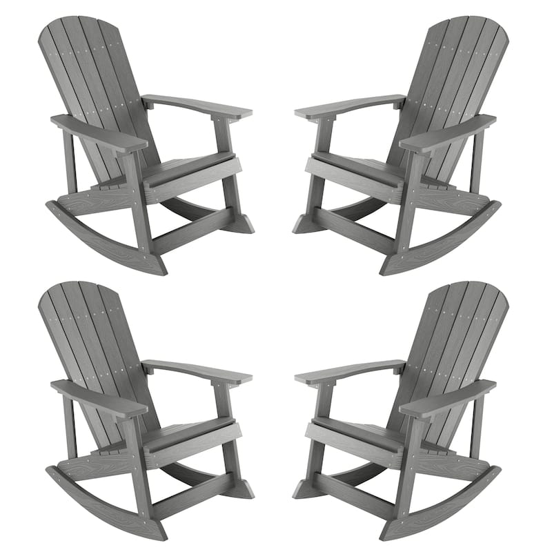 WINSOON HIPS All Weather Outdoor Indoor Oversized Rocking Chair,Adirondack Rocking Chair Set of 4 - Grey