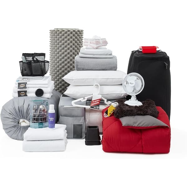 slide 2 of 8, 100% Complete Twin XL Bedding & Dorm Essentials Package Granite Gray / Cherry Red Color Set - Twin XL