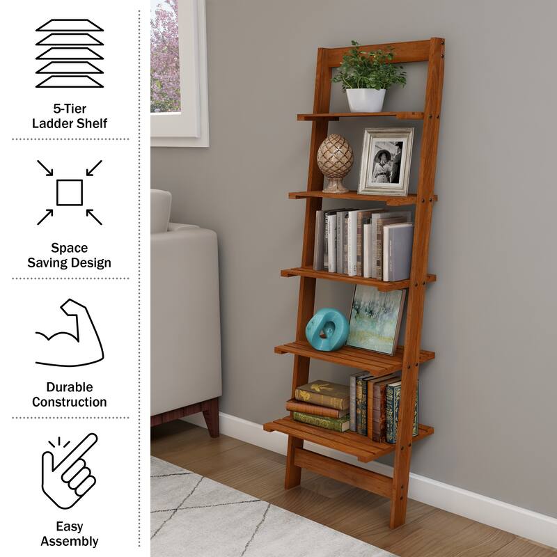 Lavish Home 5-Tier Wood Ladder Bookshelf, Cherry