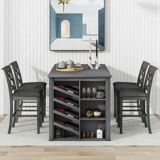 Grey 5-Piece Solid Wood Counter Height Solid Wood Dining Table Set with ...