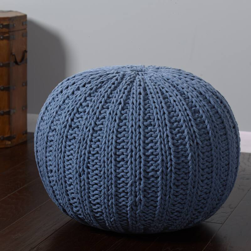 LR Home Sutton Hand-knitted Cable Cotton Pouf Ottoman