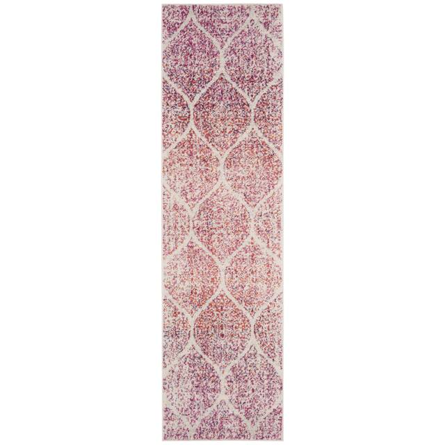 SAFAVIEH Madison Stella Boho Chic Ogee Trellis Rug - 2'3" x 12' Runner - Cream/Fuchsia
