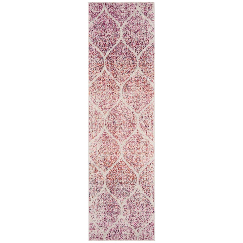 SAFAVIEH Madison Stella Boho Chic Ogee Trellis Rug - 2'3" x 12' Runner - Cream/Fuchsia