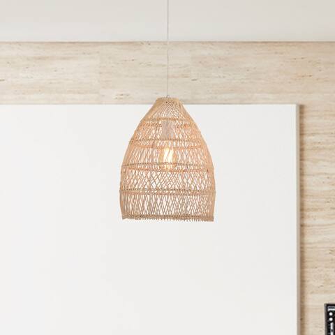 Donn Cream 1-Light Rattan Cage Basket Pendant Light