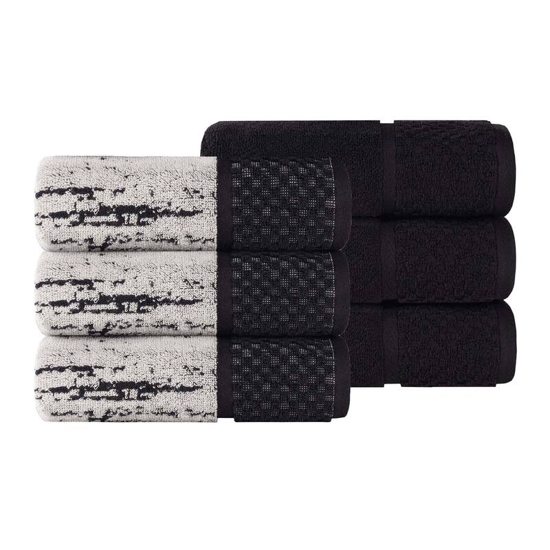 Superior Lodie Cotton Jacquard Solid and Two-Toned Hand Towel Set of 6