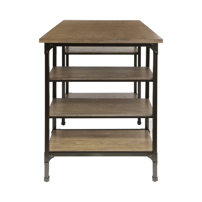 Modern Traditional Aesthetic 1pc Counter Height Writing Desk with 6x Shelves Natural Finish and Rustic Black Metal Finish