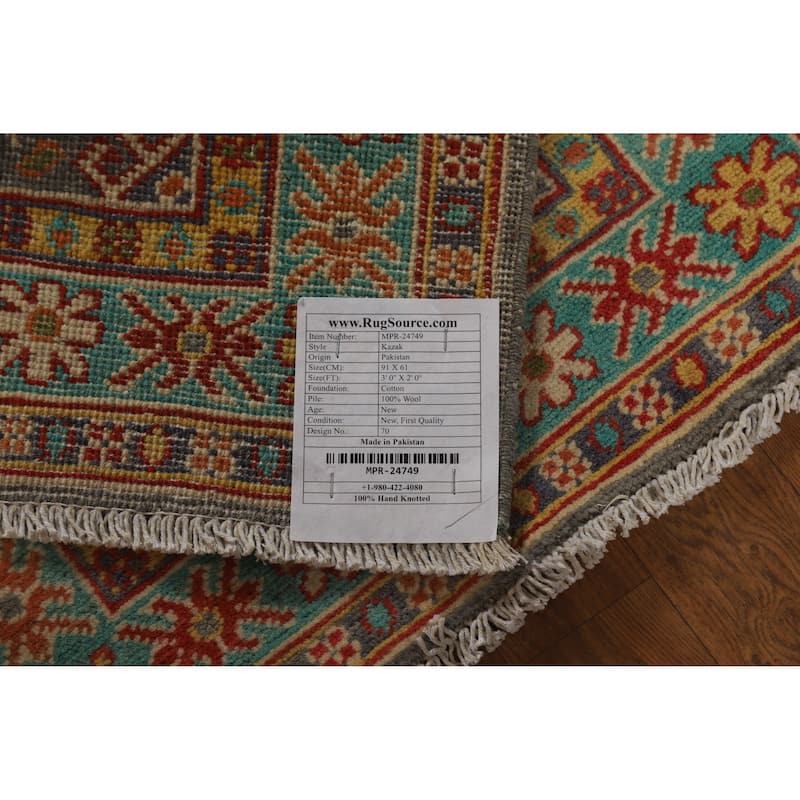 Traditional Gray Kazak Oriental Foyer Rug Handmade Wool Carpet - 2'0"x 3'0"