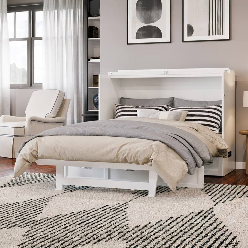 AFI Northfield Murphy Bed Chest with 6" Mattress, Storage Drawer & Built-In Charger