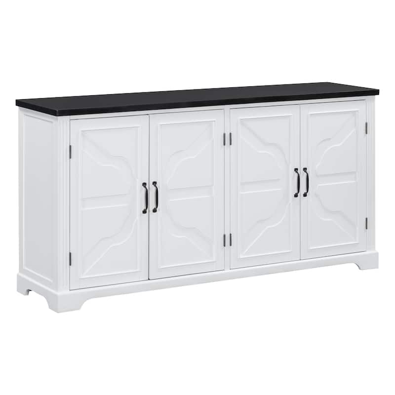 Coffee Bar Cabinets Wooden Sideboard with 4 Pinewood Doors and Legs, Storage Cabinet Kitchen Cabinet with 4 Metal Handles