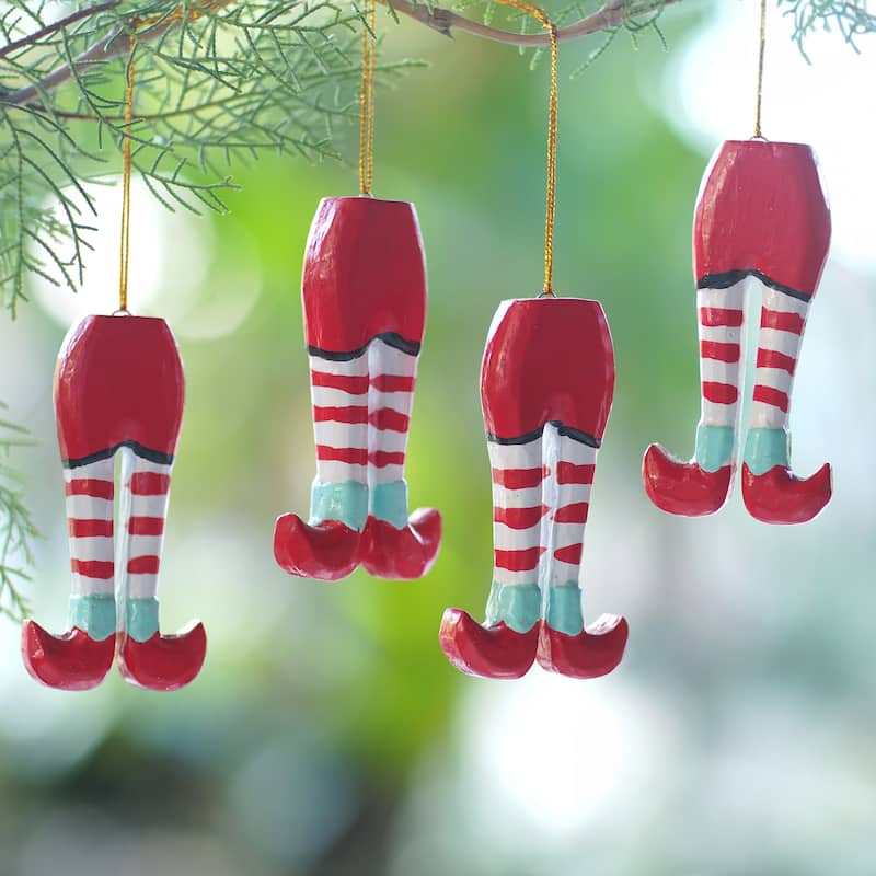 Novica Handmade Christmas Elves Wood Ornaments (Set Of 4)