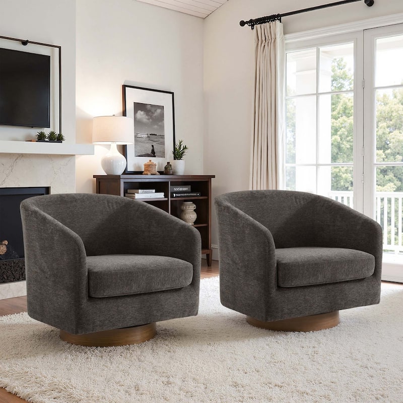Modern Wide Round Swivel Accent Barrel Chair For Living Room