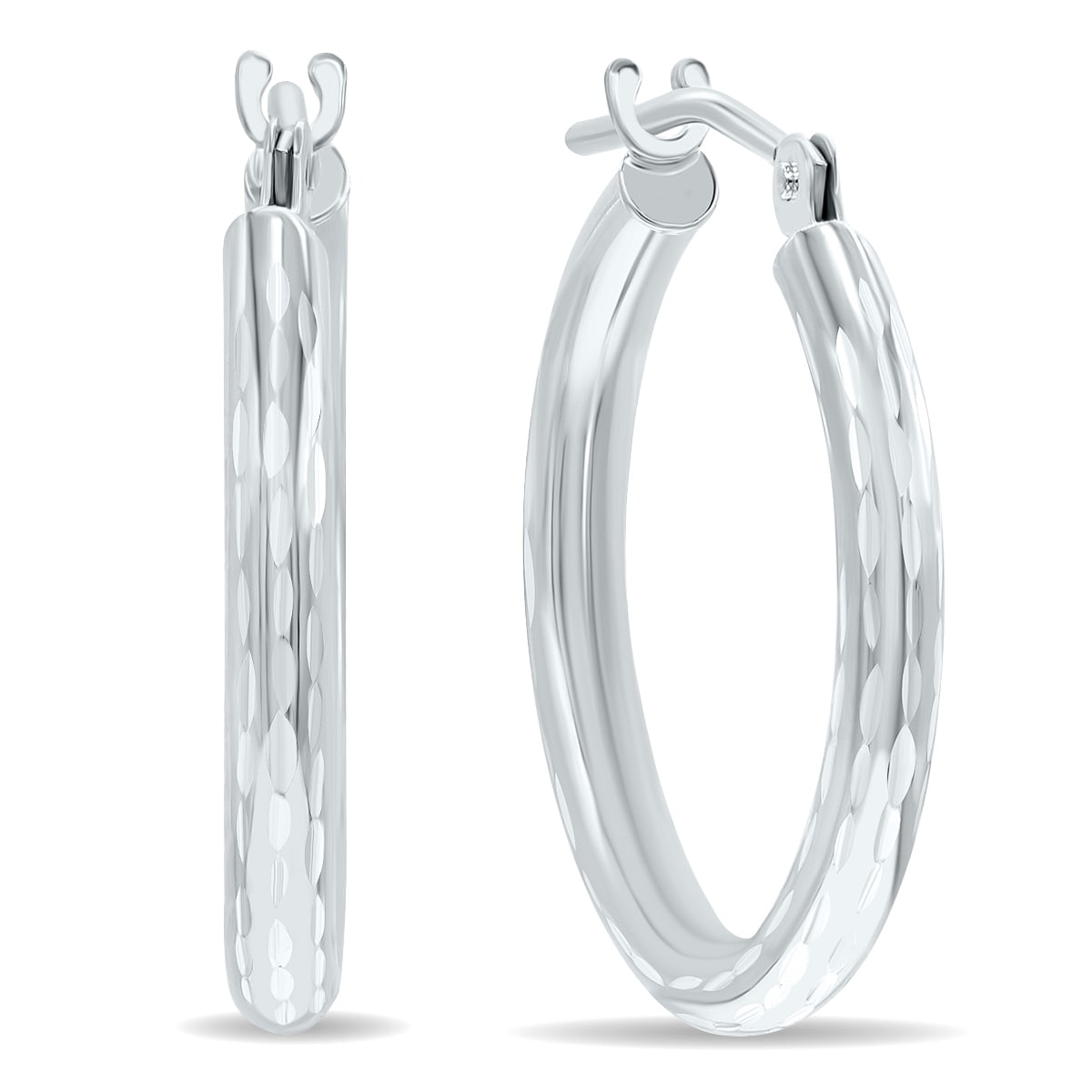 Marquee Jewels 14K White Gold Shiny Diamond Cut Engraved Hoop Earrings (18mm)