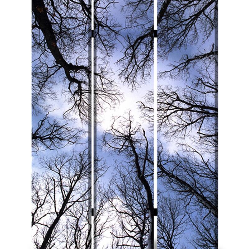 3 Panel Foldable Canvas Screen with Tree Print, Black - 6 x 12