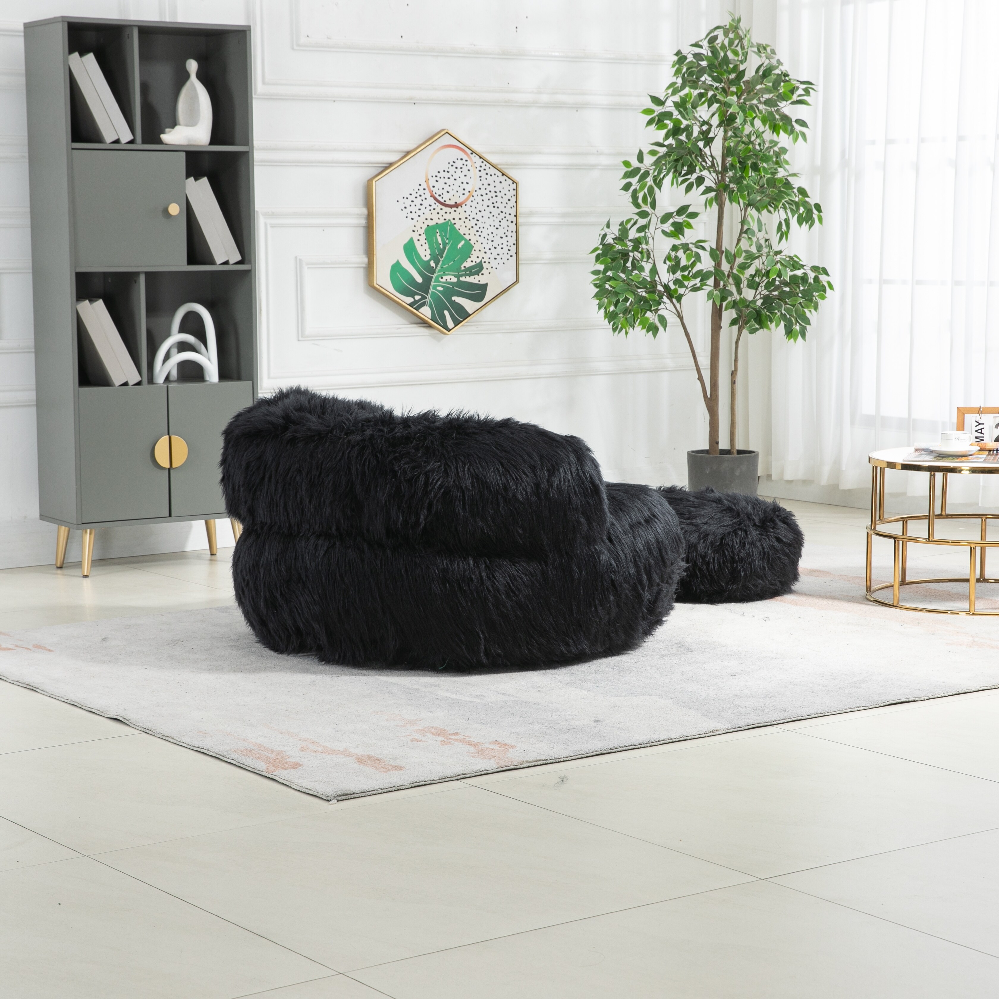 Faux Plush Lazy Sofa Upholstered Bean Bag Chair Comfort