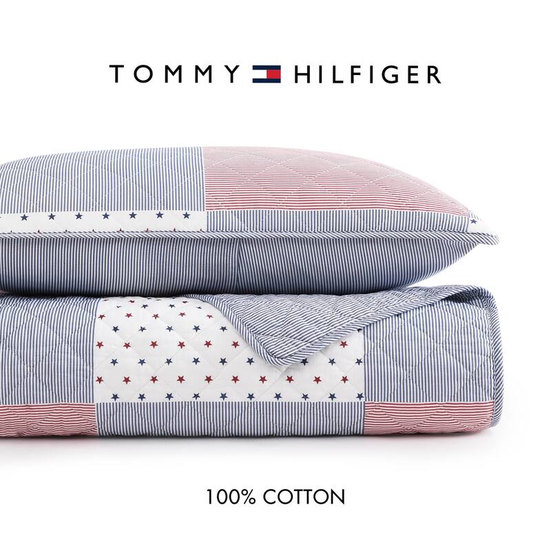 Tommy Hilfiger Ithaca Americana Patchwork Blue Cotton Reversible Quilt Set