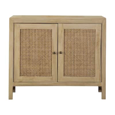Enk 38 Inch 2 Door Accent Sideboard Console Cabinet, Natural Cane Brown