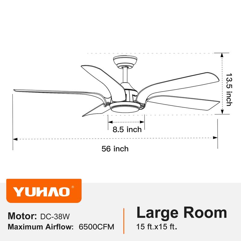 56 in.Farmhouse Integrated LED Indoor/Outdoor Faux wood Black Smart Ceiling Fan with Remote Control and DC Motor - 56 INCHES
