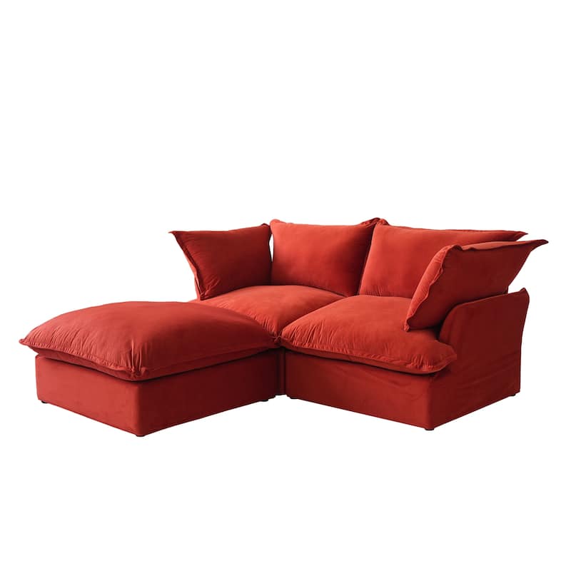 Velvet Sectional Sofa, Comfy Down Feather Deep Seat Modular Lounge Couch With Storage Ottoman