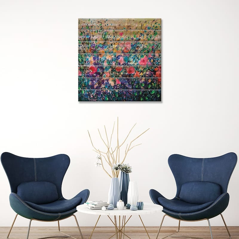 Colorful Flowers Painting Print On Wood by OLena Art - Multi-Color