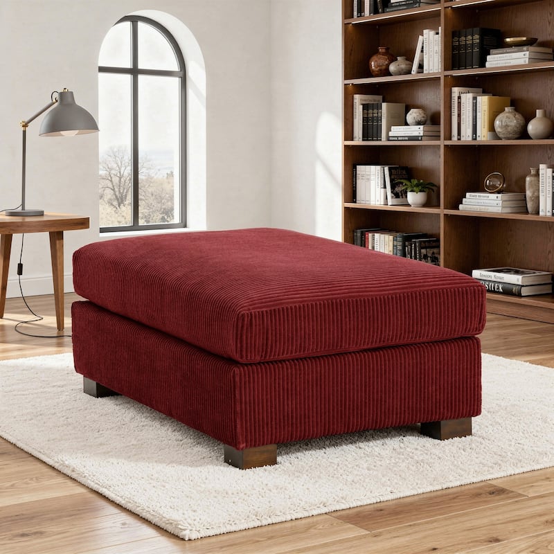 Modern Rectangle Oversized Stripe Corduroy Ottoman