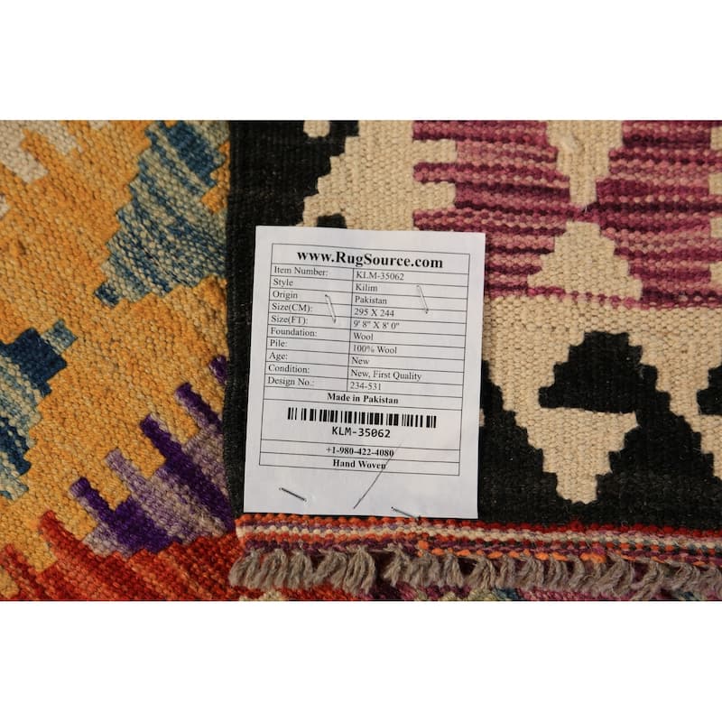South Western Style Kilim Oriental Area Rug Hand-Woven Wool Carpet - 8'0"x 9'8"
