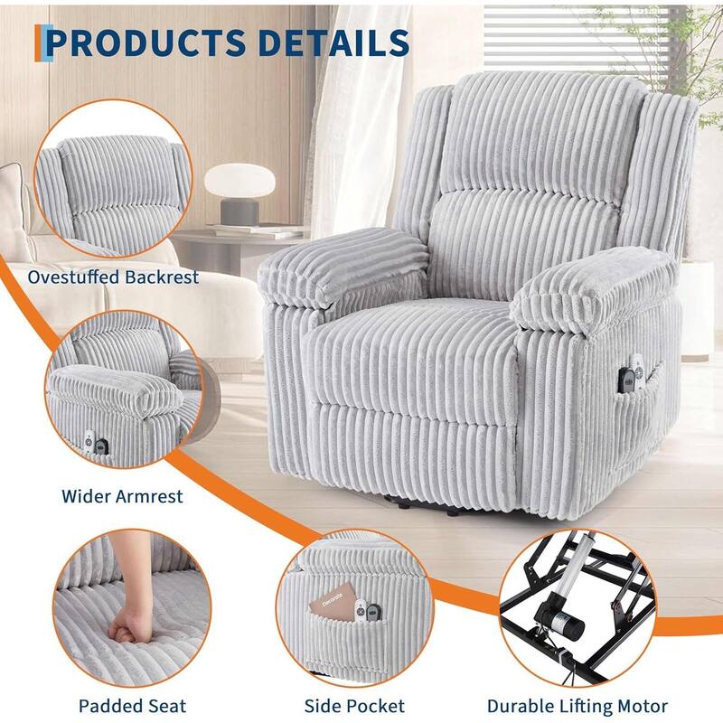 Electric Power Lift Recliner Sofa Chair, Heat and Massage for Living Room, Bedroom