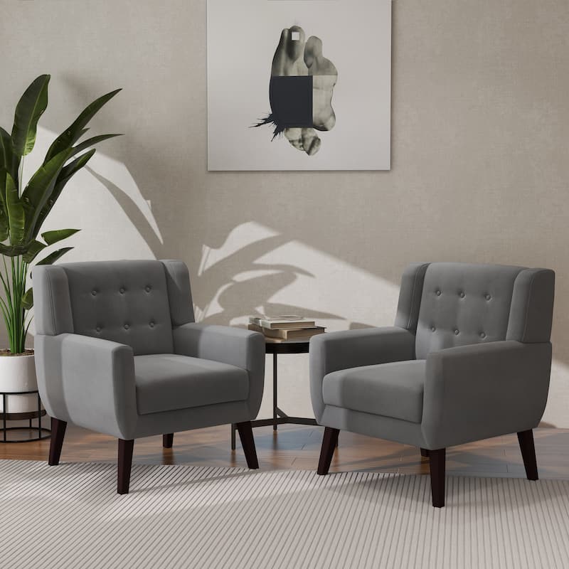 2 Set Modern Accent Chair Velvet Armchair - Grey Velvet-2Set