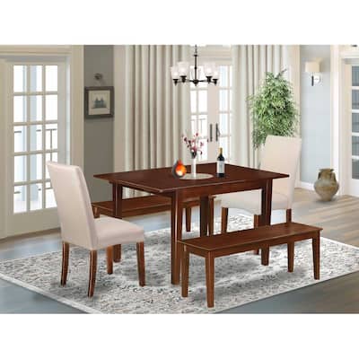 Retro Dining Set 7Pc Rectangle Table & Chairs - Linen Fabric Cream - Mahogany Legs - HomeStock