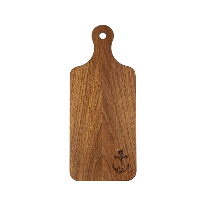 Teak Small Charcuterie Board - Anchor - 7" W x 16-1/2" L x 1/2" Thick