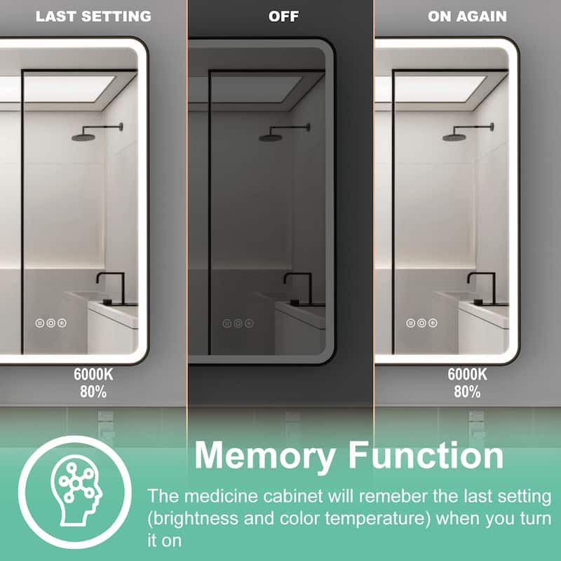 Milo LED Iron Medicine Cabinet with Mirror, Dimmable, Anti-fog, Adjustable Glass Shelves, Recessed or Surface Mount