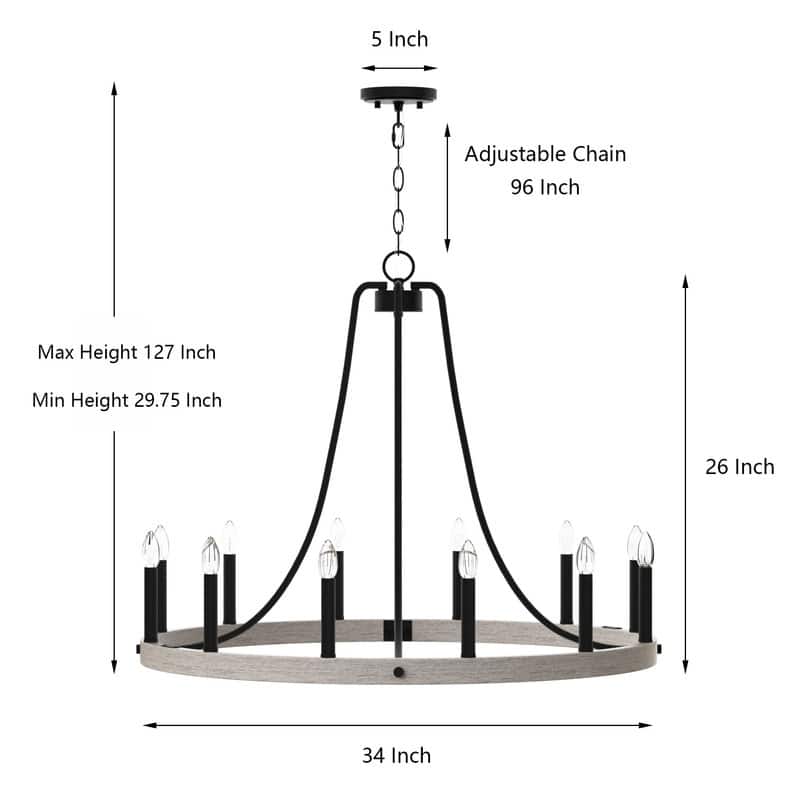 Acroma 12-light Farmhouse Modern Wagon Wheel Chandelier Candle Dining Room Lighting - 34''