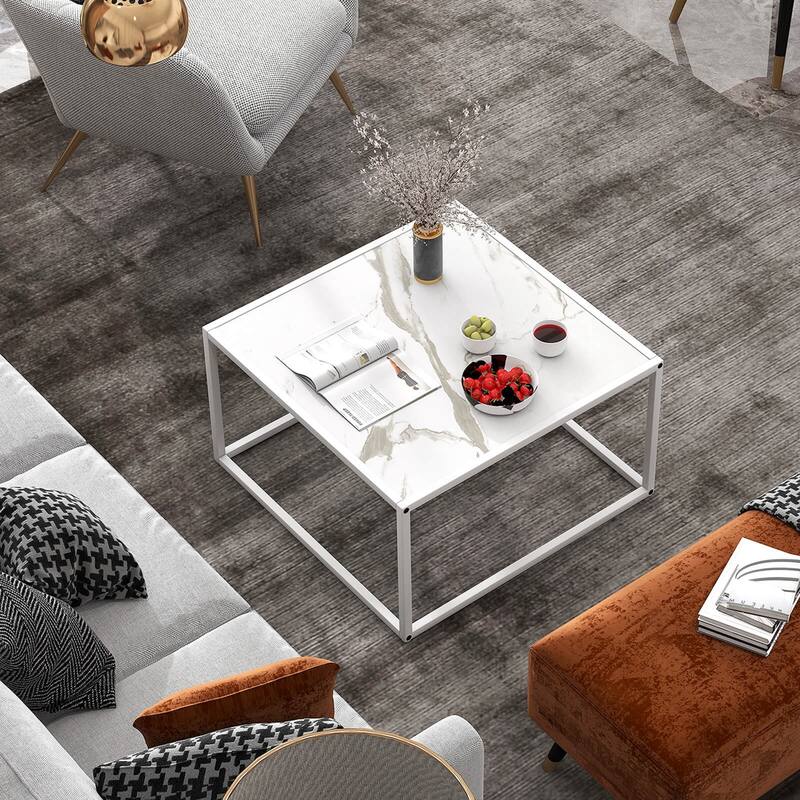 Costway Coffee Table Modern Rectangular Coffee Table Metal Frame For - 27.5'' x 27.5'' x 16''