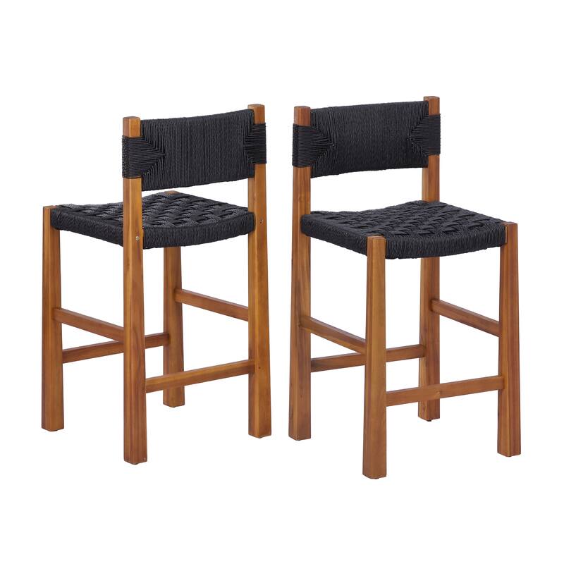 Christopher Knight Home - Modern Acacia Wood Outdoor Bar Stools with Teak Finish and Wicker Back Patio Chairs