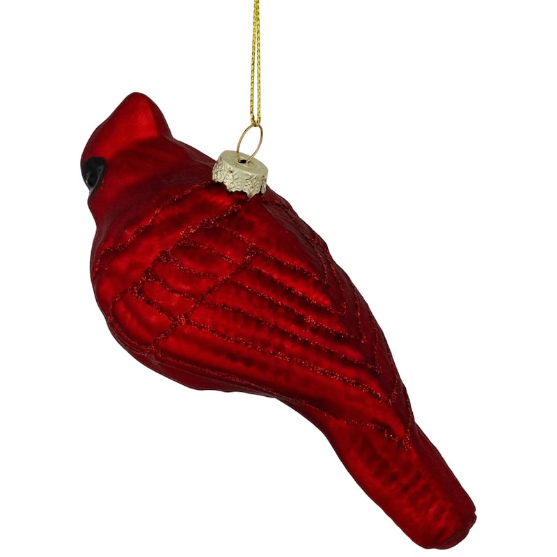 Glittered Cardinal Hanging Glass Christmas Ornament - 5.5" - Dark Red