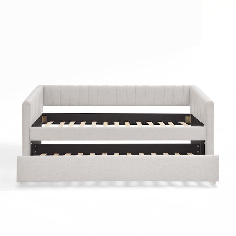 Vertical Stripes Daybed with Trundle Upholstered Sofa Bed