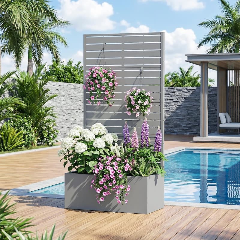 Metal Planter Box with Trellis Privacy Screen Planter Box Set of 2