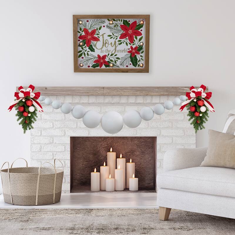 6' White Shiny and Matte Shatterproof Ball Christmas Swag