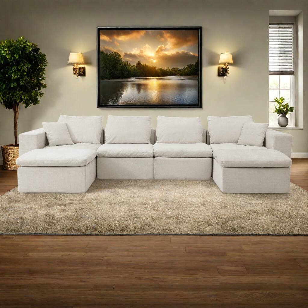 143" Chenille U-Shaped Modular Sectional Sofa with Comfy Chaise, Deep-Seat Design, No Assembly Required