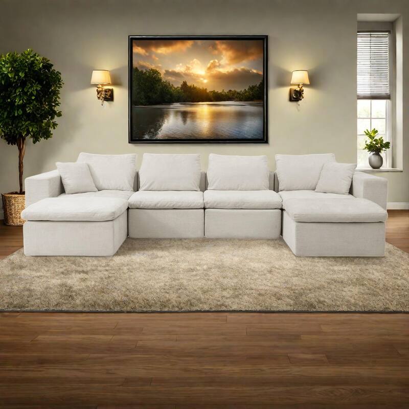 143" Chenille U-Shaped Modular Sectional Sofa with Comfy Chaise, Deep-Seat Design, No Assembly Required