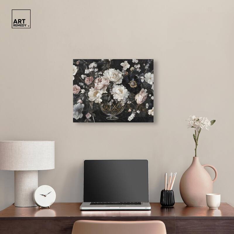 Peonies in Glass Vase Canvas by Art Remedy, Gallery Wrapped