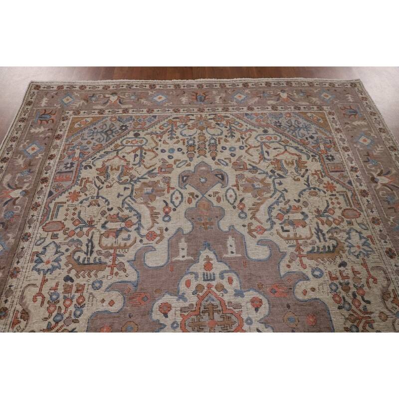Distressed Tabriz Persian Antique Area Rug Handmade Wool Carpet - 6'7" x 9'4"