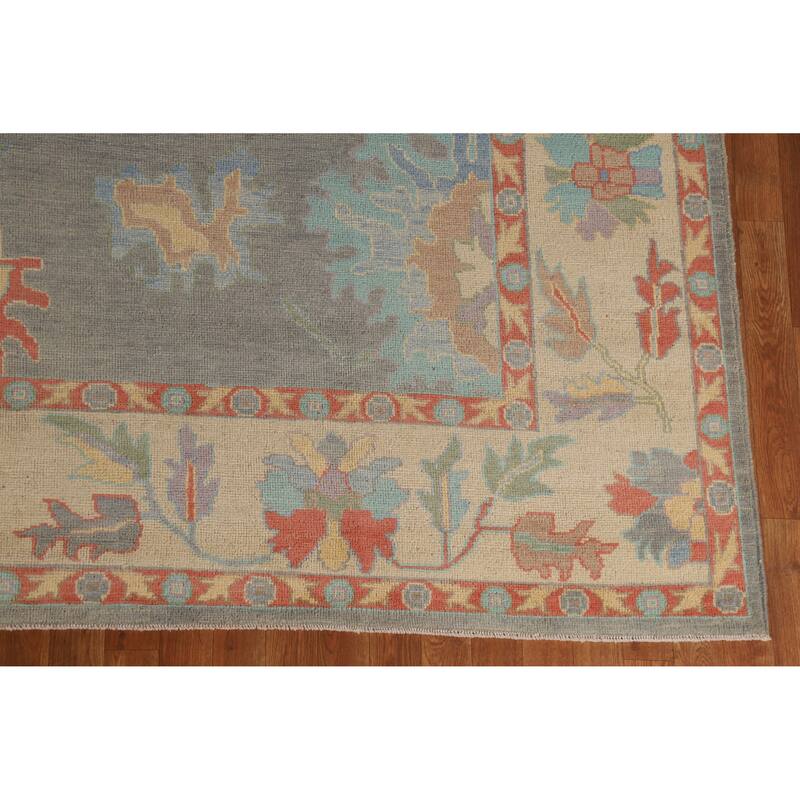 Hand Knotted Oriental 100% Wool Carpet Transitional All-Over Greys & Charcoal Oushak Area Rug - 11' 10'' X 9' 3''
