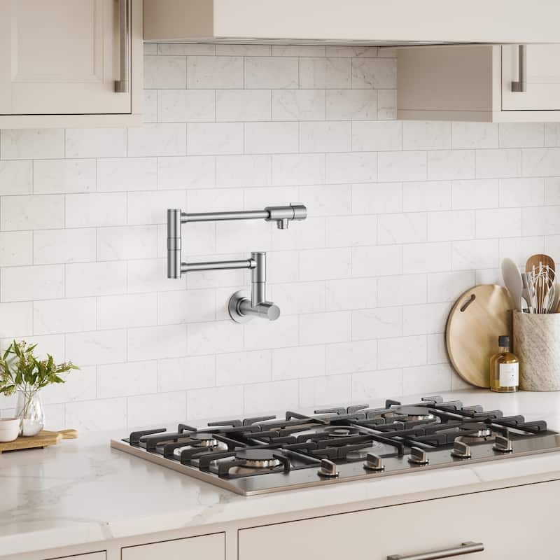 KRAUS Bolden 2 Handle Wall Mount Pot Filler Faucet w/ Retractable Arm