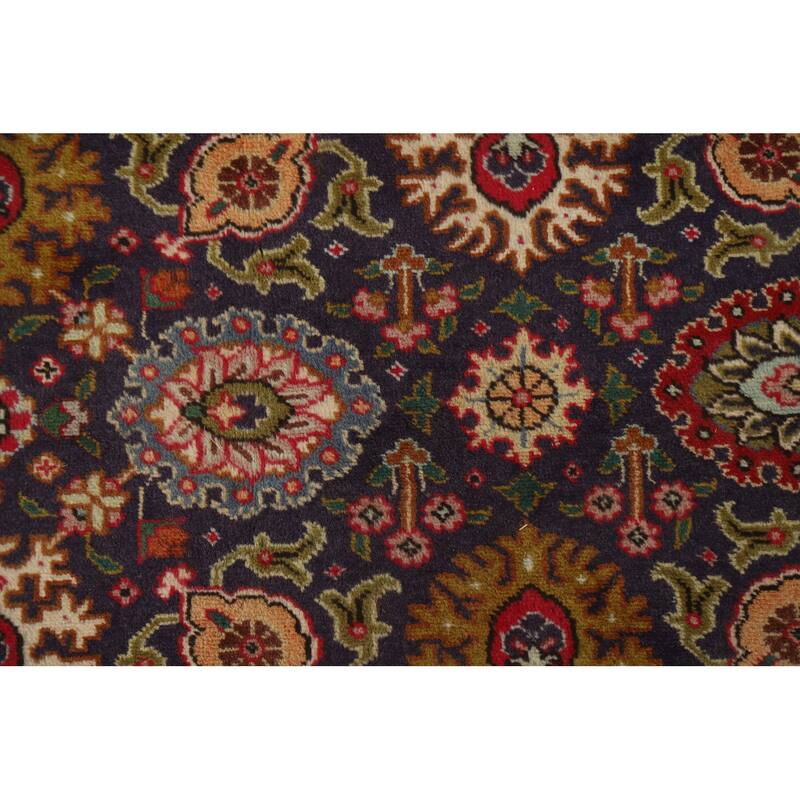 Hand Knotted Oriental 100% Wool Carpet Traditional Floral Navy Blue & Blues Tabriz Area Rug - 11' 5'' X 7' 7''